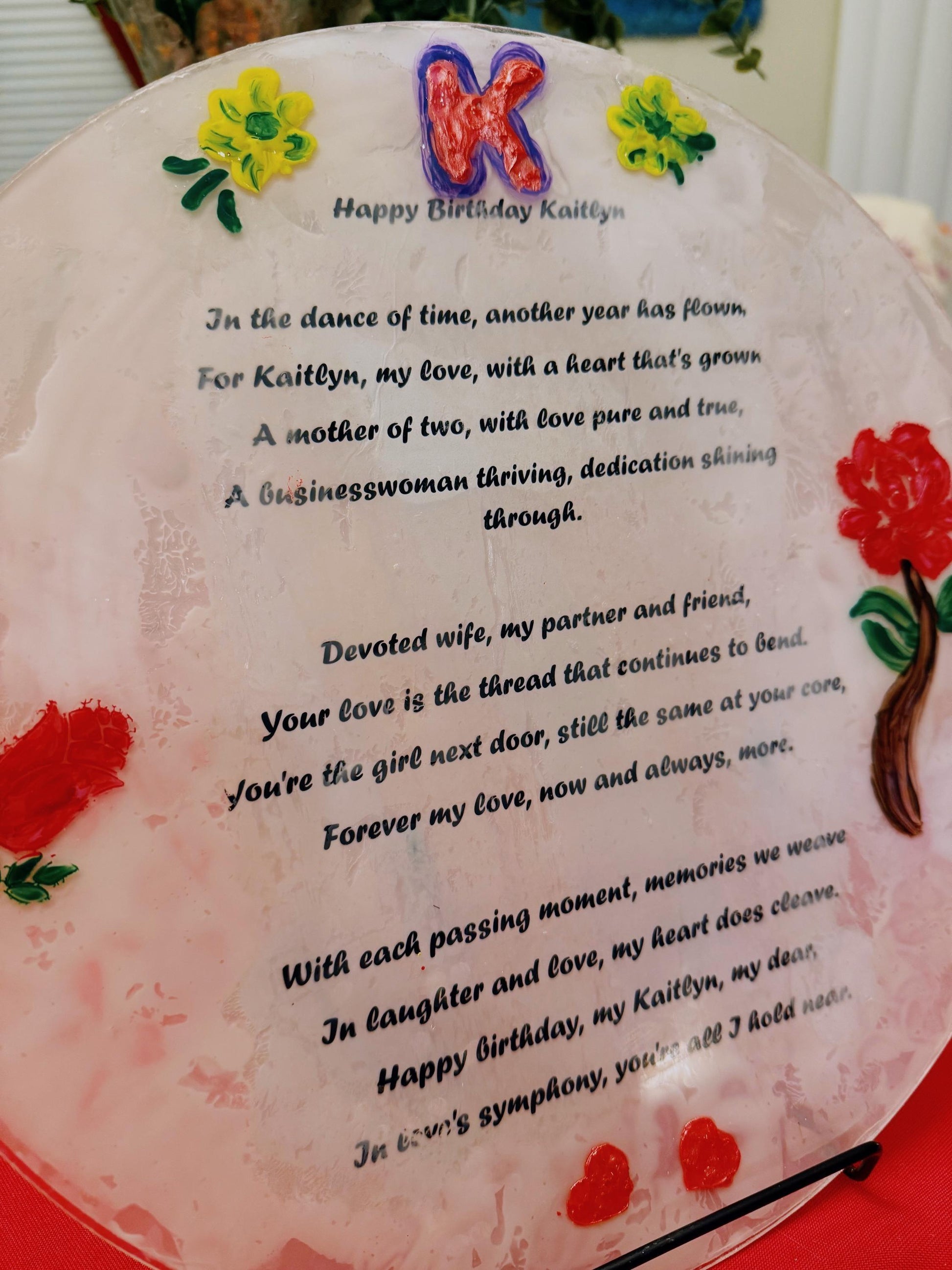 Decorative custom poetry art piece with elegant design, showcasing personalized poetic text on a stylish wall decor.
