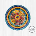 Handmade geometric mosaic plant plate with colorful tile patterns, ideal for decorative indoor or outdoor plant displays.