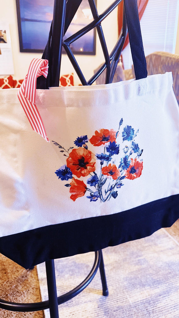 Large White and Black Design-Transferred Custom/personalized Canvas Bag