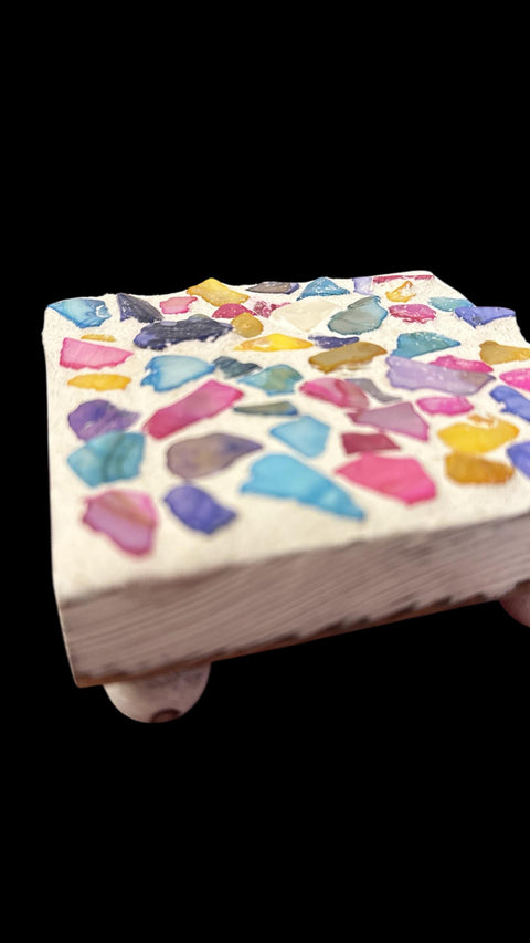 Square Multicolored Shell Plant Stand