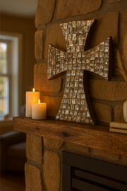 Mosaic Cross | Mother of Pearl Cross | Christian Cross Decor | Cross Wall Hanging | Decorative Cross Art | Brown Cross Art | Standing Cross
