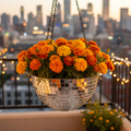 Hanging disco ball planter by Miss Bette's Creations with artificial pink carnations inside, decorative and modern home accessory.