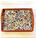 Artisan teal mosaic round box with intricate patterns, handmade decorative storage container, crafted by My Store.