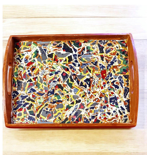 Mexican Serving Tray | Tile Serving Tray | Mosaic Serving Tray | Wood Handled Tray | Living Room Tray | Ottoman Tray | Mexican Mosaic