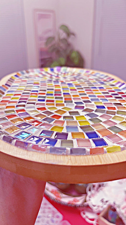 Plant Stand, Multi-Use Tray Wood and Mosaic Medium Size