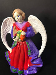 Handmade | Mosaic | Gift | Ceramic Angel pilgrim angel purple and red angel 9”’X 5”