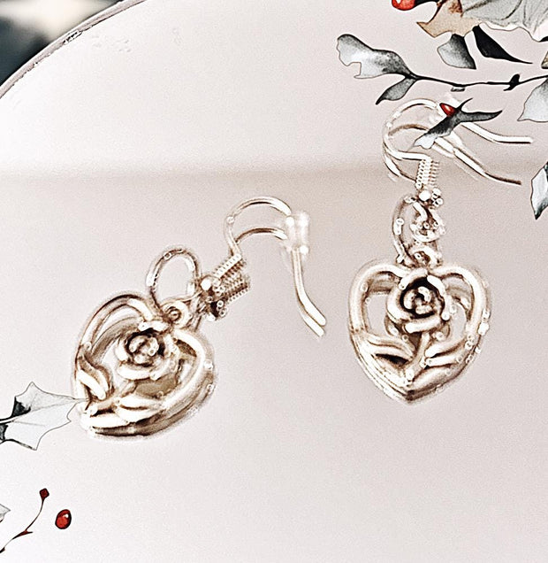 Heart Shaped Stainless Steel Drop Earrings - Elegant Hearts Within Hearts Design