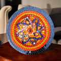 Colorful mid-century modern mosaic decorative plate with intricate geometric patterns and vibrant hues, ideal for wall display.