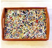 Mexican Serving Tray | Tile Serving Tray | Mosaic Serving Tray | Wood Handled Tray | Living Room Tray | Ottoman Tray | Mexican Mosaic