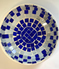 Blue and white stained glass bowl with intricate patterns, handcrafted by My Store, showcasing vibrant colors and detailed design.