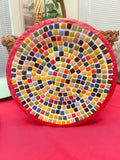 Colorful handcrafted rainbow mosaic decorative plate with intricate 3D design, perfect for vibrant home decor.
