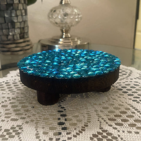 Turquoise Cabochon Mosaic Plant Stand | Indoor Gardener’s Decor