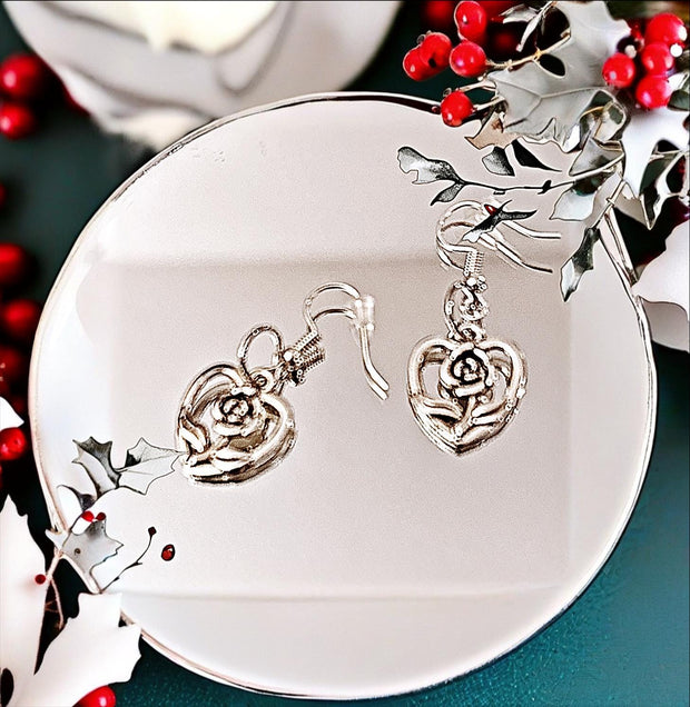 Heart Shaped Stainless Steel Drop Earrings - Elegant Hearts Within Hearts Design