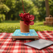 Square Turqoise Mother-Of-Pearl Plant Stand