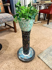 Tall Decorative Planter| Handmade | Black and Silver | Mosaic Planter | Plant Tower