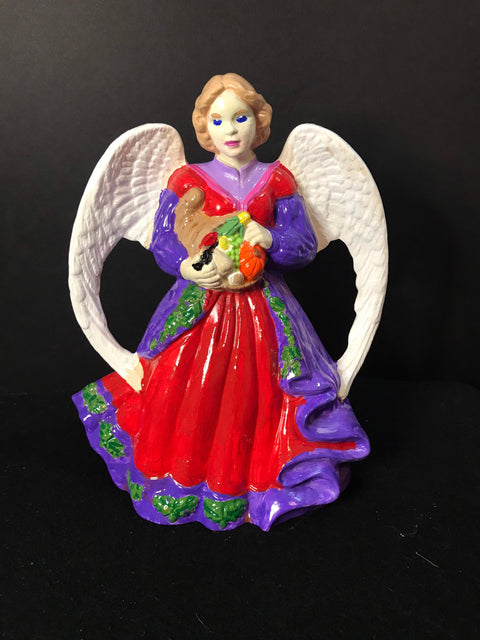 Handmade | Mosaic | Gift | Ceramic Angel pilgrim angel purple and red angel 9”’X 5”