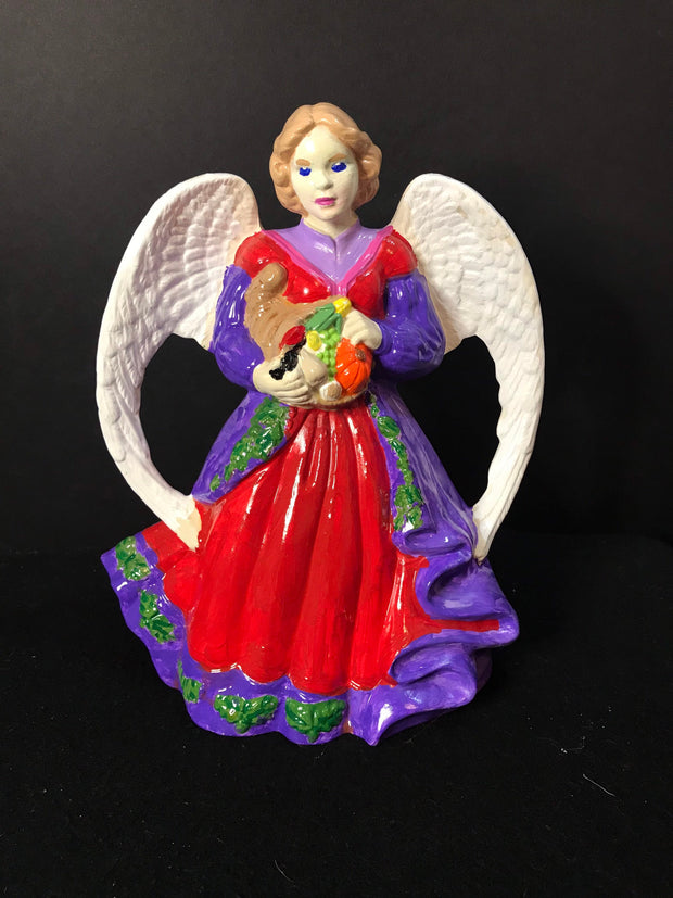 Handmade | Mosaic | Gift | Ceramic Angel pilgrim angel purple and red angel 9”’X 5”