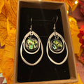 Descent Abalone Shell Double Teardrop Earrings featuring iridescent shells and silver hooks, stylish and elegant jewelry accessory