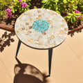 Tall Mother of Pearl Mosaic Plant Stand by Miss Bette's Creations with intricate mosaic design and sturdy metal frame.