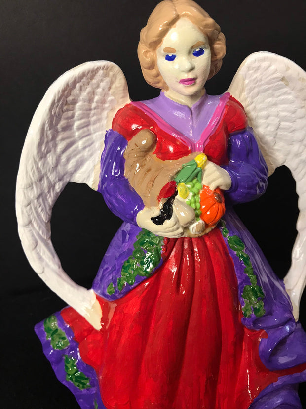 Handmade | Mosaic | Gift | Ceramic Angel pilgrim angel purple and red angel 9”’X 5”