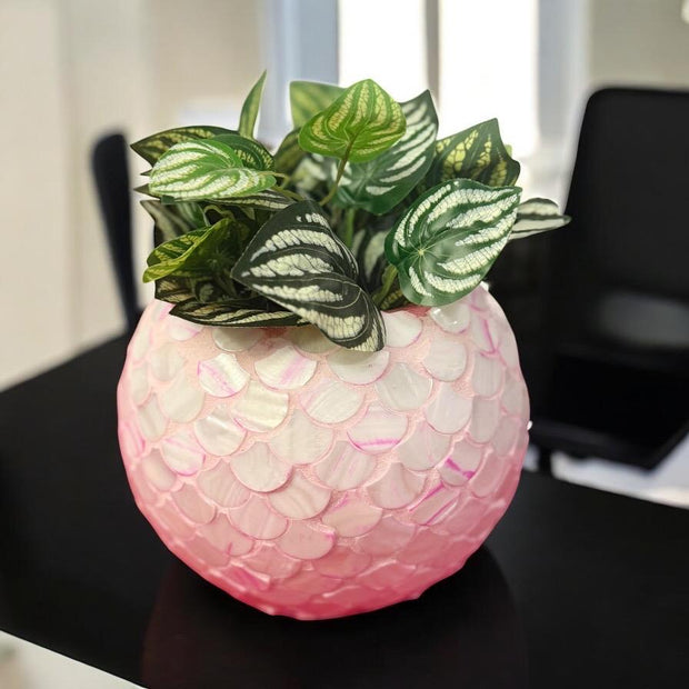 Pink Mother of Pearl Bowl Planter | Pink Vase | Scalloped Shaped Shells | Large Pink Planter