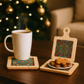 Handcrafted diamond art wood cutting board with intricate design, made from natural wood for kitchen or decorative use.