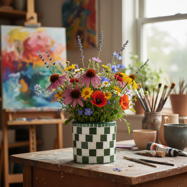 Green and White Planter