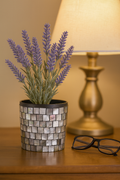Luminous Smoky Pearl Mosaic Vase with intricate glass mosaic pattern, showcasing a glossy finish and elegant design.