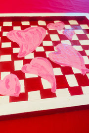 Hand painted Hearts Wooden Checkerboard Coffee Table Tray