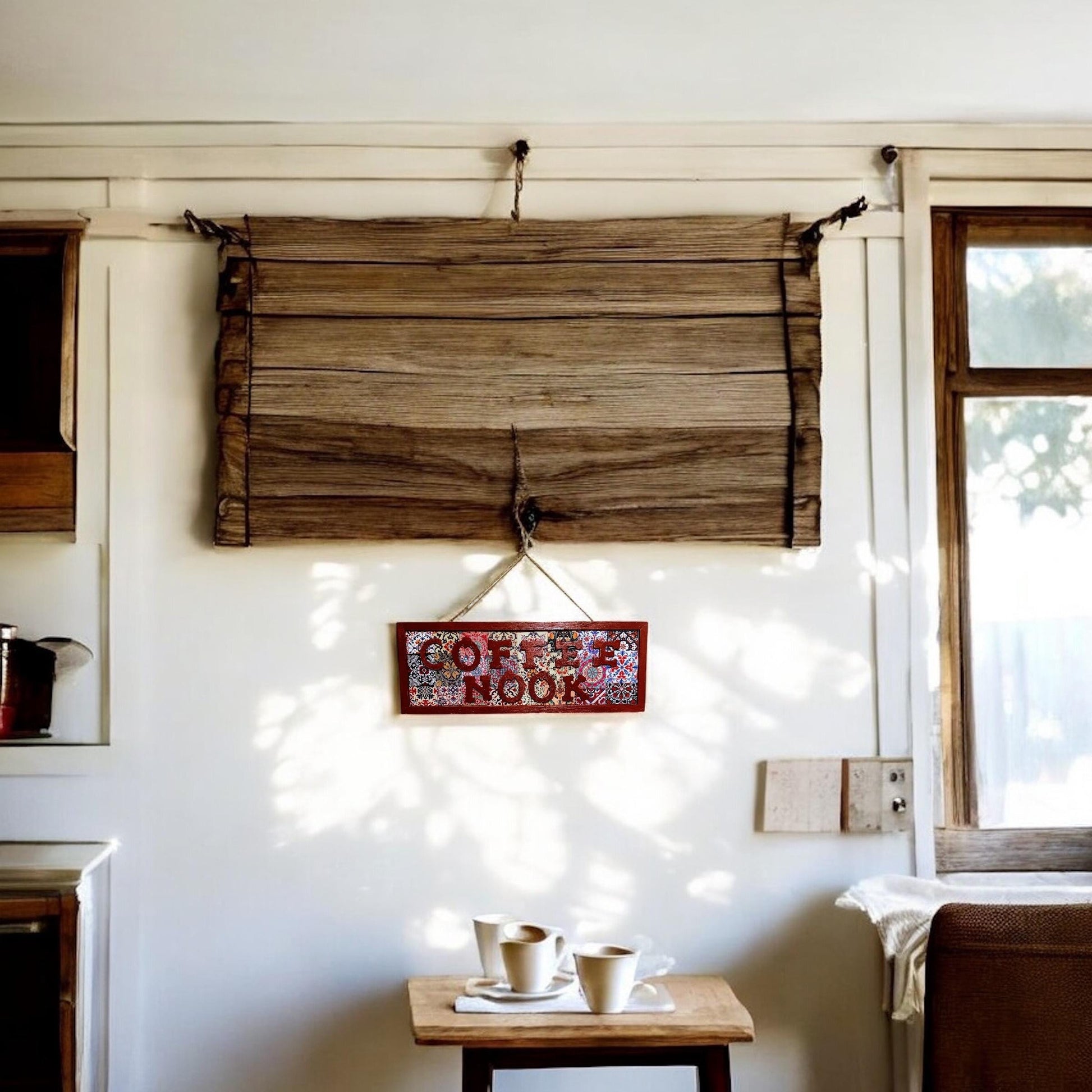 Coffee Nook sign wall hanging, home decor with rustic wooden design, perfect for cozy kitchen or coffee corner.