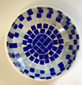Blue and white stained glass bowl with intricate design, decorative home decor piece by My Store.