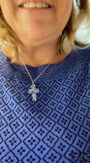 Christian Cross Pendant Necklace | Blue Crystal Cross | Stainless Steel Cross  Necklace