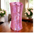 Handcrafted pink disco ball mirror vase with reflective surface and decorative design, perfect for stylish home decor.