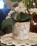 Artisan Sandstone Scale Mosaic Vase with textured mosaic pattern and earthy tones, handcrafted decorative ceramic vase.