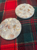 Handcrafted mother of pearl mosaic planter with intricate design, showcasing a decorative ceramic container for indoor plants.