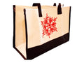 Hand-painted abstract floral canvas tote bag with colorful flower designs, durable handles, and spacious interior.