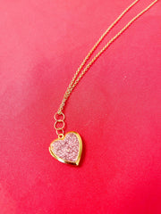 Gold Sparkling Rose Heart Shaped Locket