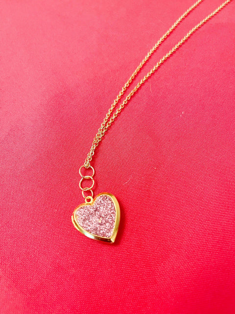 Gold Sparkling Rose Heart Shaped Locket