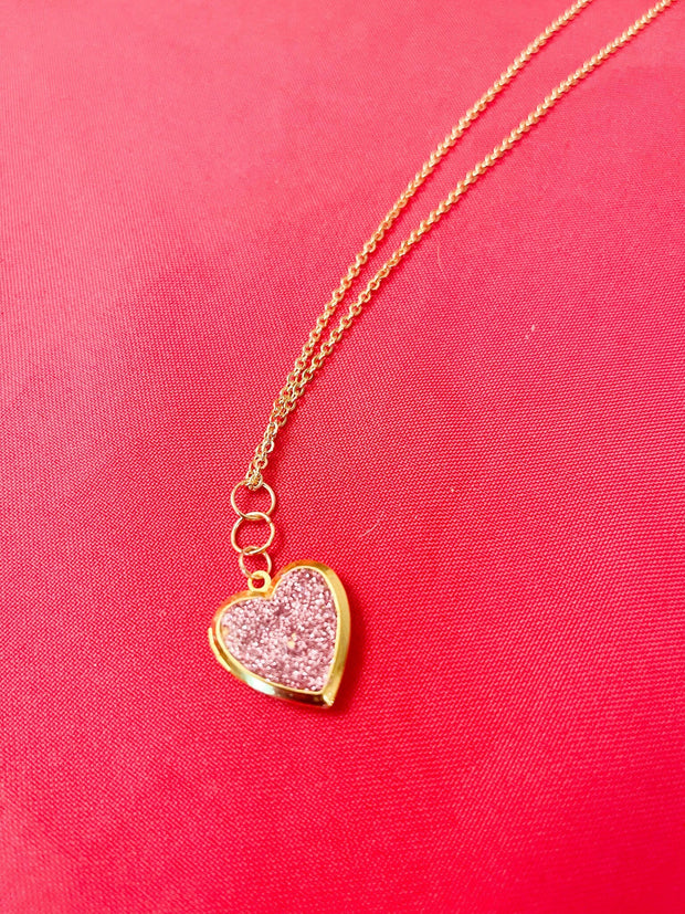 Gold Sparkling Rose Heart Shaped Locket
