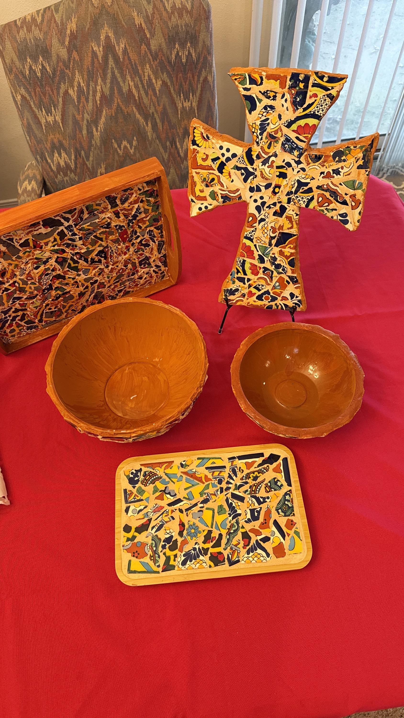 Artisan teal mosaic round storage box with intricate patterns and a smooth lid, crafted by My Store.