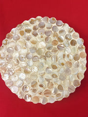 Scalloped Mother of Pearl Plant Stand | Round Tiles | 10” Round Stand | Wooden Plant Stand