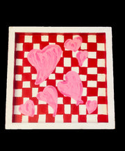 Hand painted Hearts Wooden Checkerboard Coffee Table Tray