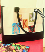 Customized White and Black All Purpose Tote Bag