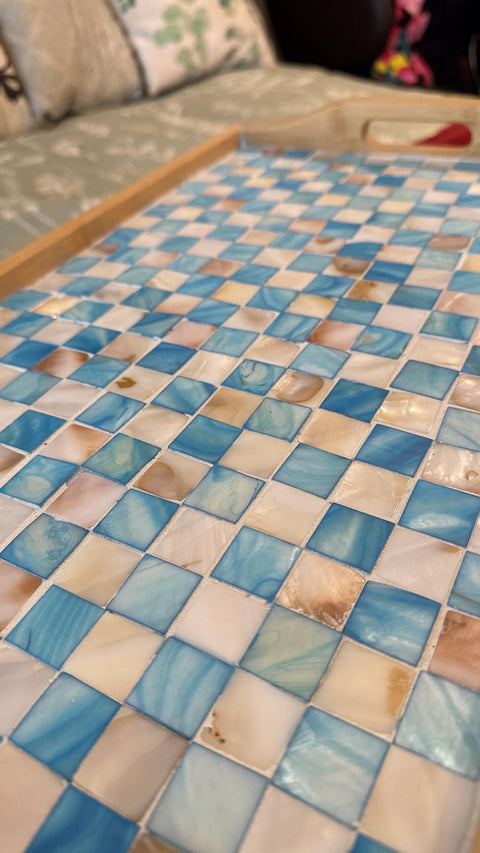 Turquoise Mother of Pearl Mosaic Wooden Bed Tray