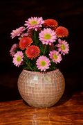 Artisan mauve mosaic globe vase with intricate glass mosaic pattern, crafted by Miss Bette's Creations.