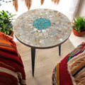 Tall Mother of Pearl Mosaic Plant Stand by Miss Bette's Creations with intricate pearl mosaic design for indoor or outdoor use.