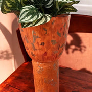 Tall Orange Decorative Planter| Handmade | Burnt Orange | Handpainted| Plant Tower | Recycled Materials