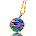 Colorful pendant necklace with vibrant beads and silver chain, stylish jewelry accessory.