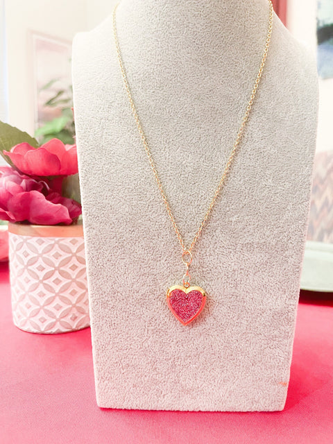 Gold Sparkling Rose Heart Shaped Locket