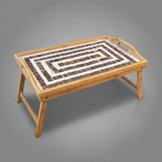 Brown and White Mother of Pearl Mosaic Wooden Bed Tray